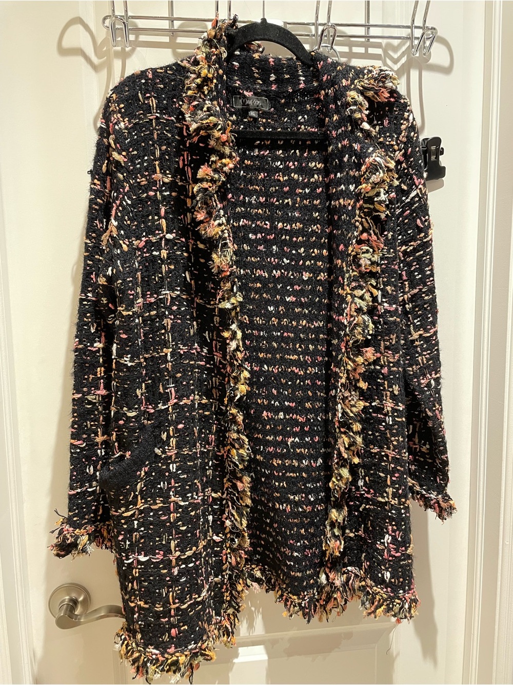Black Tweed Open Front Fringe Cardigan Jacket